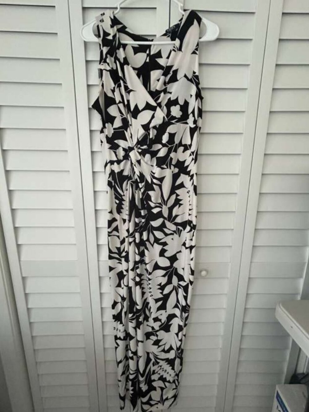 CHAPS Black White Floral Maxi Dress Size 10 Stretch Formal Wedding Guest - Picture 14 of 15